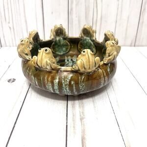 Vintage Frog Planter Bowl Majolica Style Lily Pad Cottagecore Garden Decor